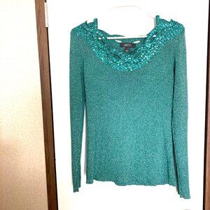 Dressbarn Women's Sequined Green Knit Top Size L